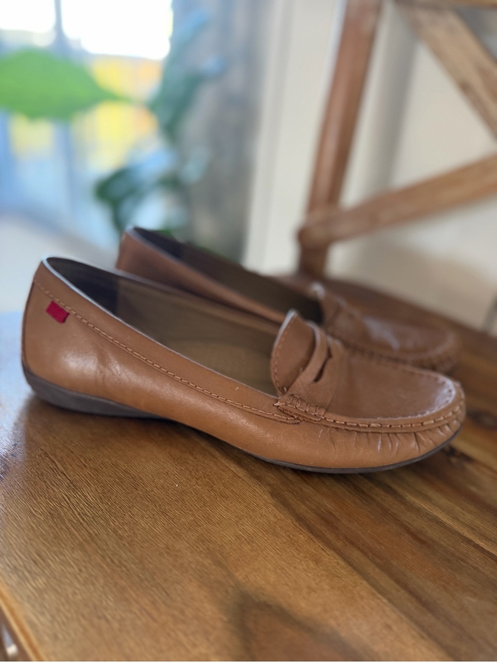 Marc Joseph Tan Leather Penny Loafers for Women